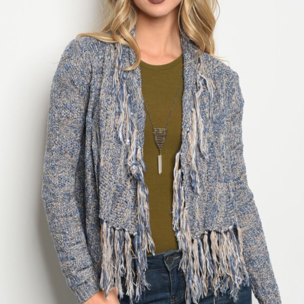 🤗🤗Multi Color Cardigan Fringe Trim NWT